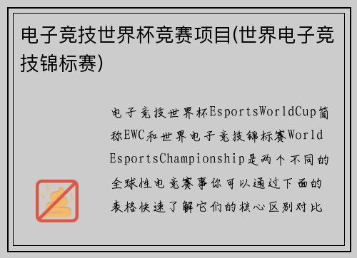 电子竞技世界杯竞赛项目(世界电子竞技锦标赛)